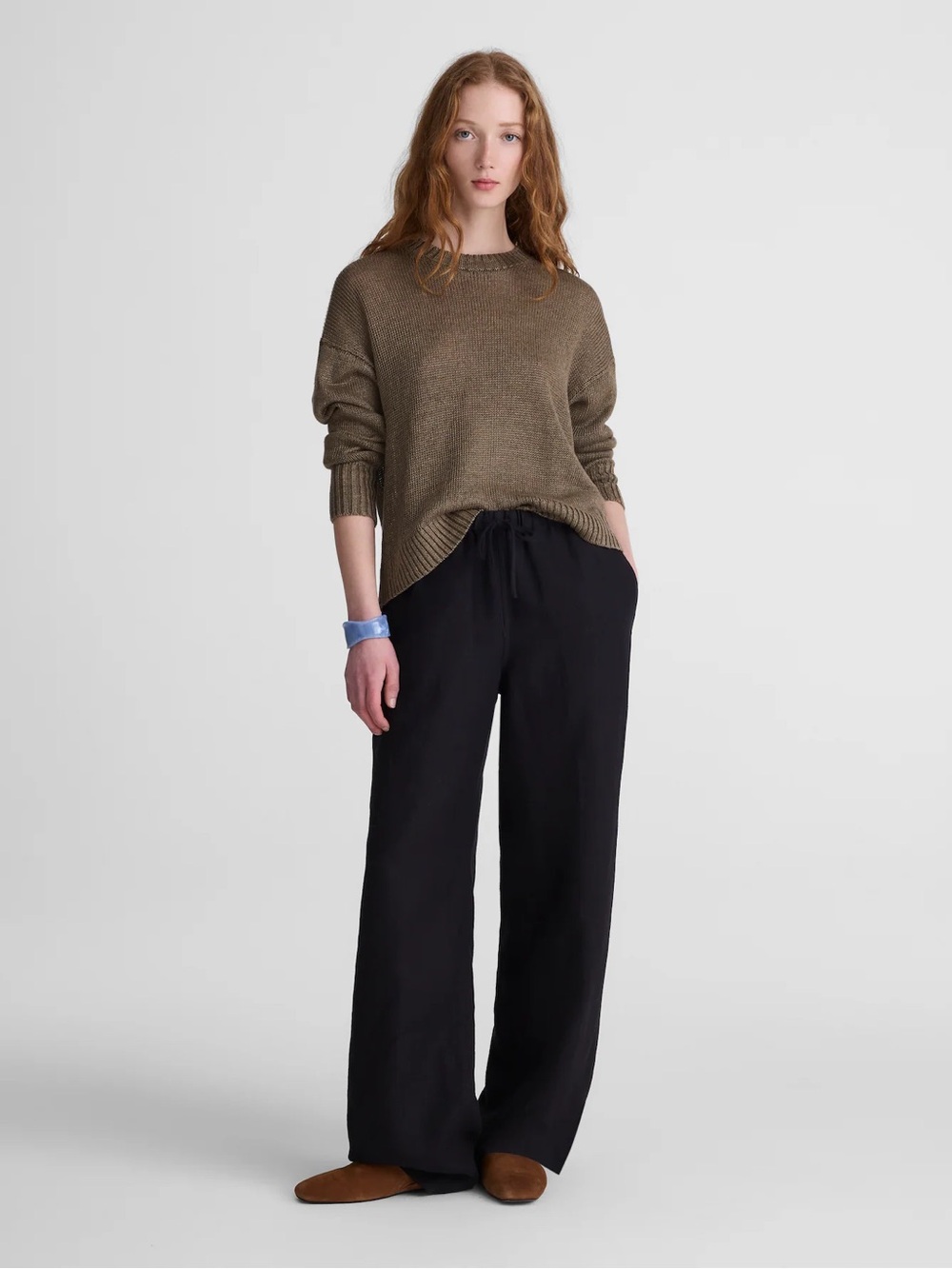 Linen Drop-Shoulder Sweater